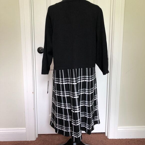 BCX Womens Dress 1X Black Plus Plaid Skirt Fit Flare 3/4 Sleeve Sweater NWT - Picture 2 of 9